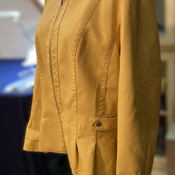 CLASSY MUSTARD YELLOW BACCINI JACKET PLEATED HEM XL - Picture 3 of 14